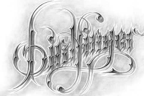 Jaimeguad Birdfinger custom typography pencil sketch